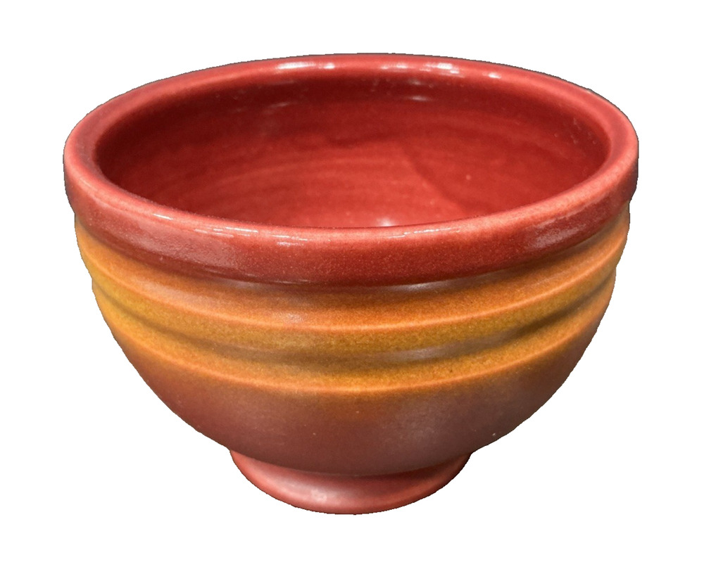 Vintage Studio Pottery Bowl Signed CS Red Brown Art Pottery Footed Bowl